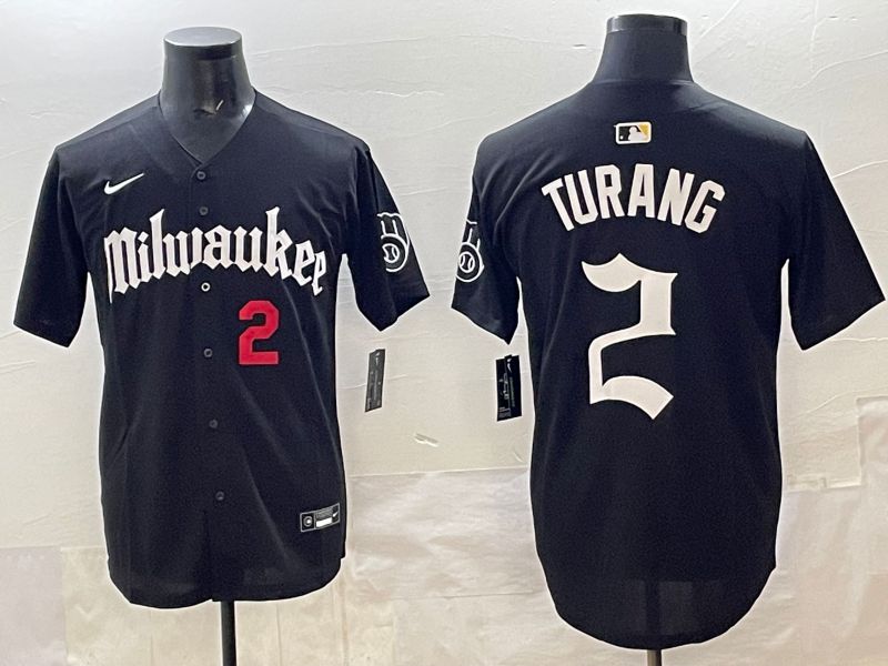 Men 2025 Milwaukee Brewers #2 Turang Black Five generations Joint Name Nike MLB Jersey style 4->milwaukee brewers->MLB Jersey